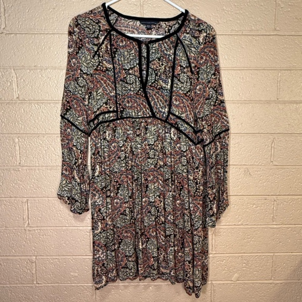 American Eagle Outfitters Paisley Long Sleeve Dress - Black, Cream, Brown
